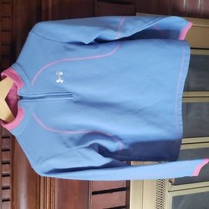 Girl's Under Armour 3/4 Zip Lightweight Fleece, size Youth Large blue/pink